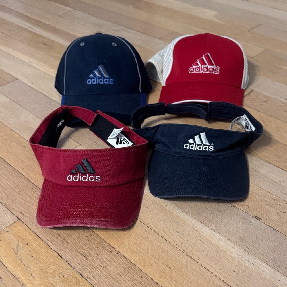 Adidas Blue and Red Hat Collection of four